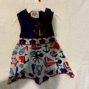 12-18 Month Naurtical TankSleeveless shirt or dress w/ attached cloth belt.